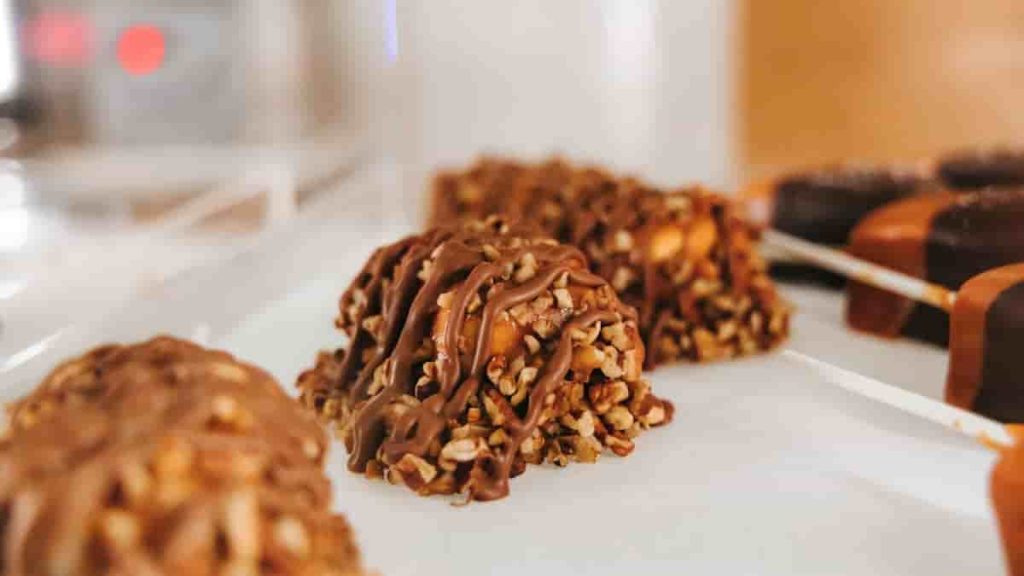 chocolate and caramel covered pecans