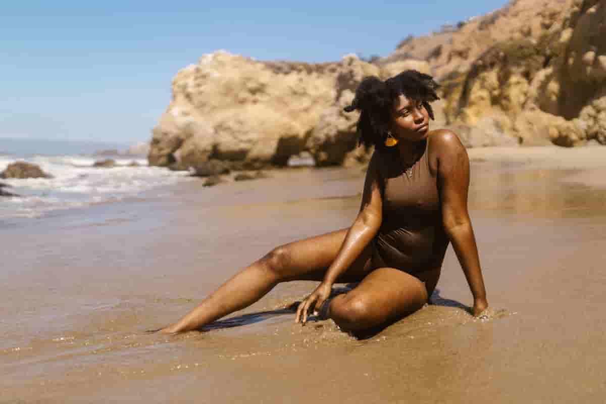 brown one piece swimsuit