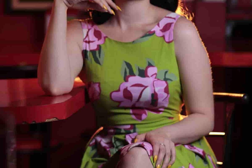 pink and green dress